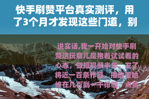 快手刷赞平台真实测评，用了3个月才发现这些门道，别再乱花钱了