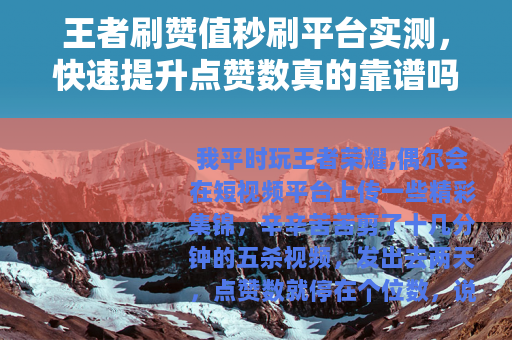 王者刷赞值秒刷平台实测，快速提升点赞数真的靠谱吗？