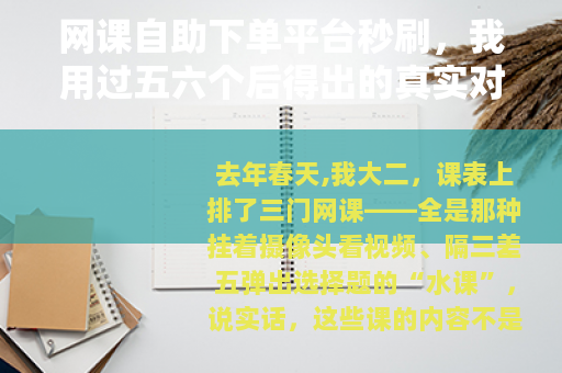 网课自助下单平台秒刷，我用过五六个后得出的真实对比与选择建议