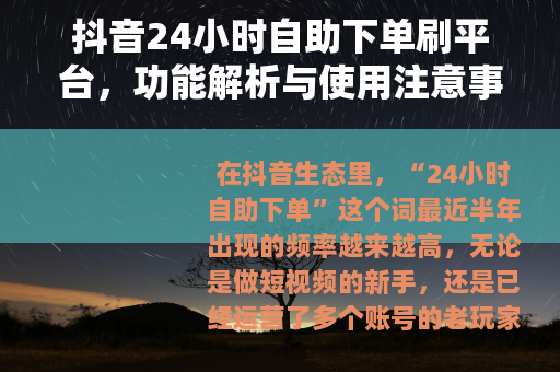 抖音24小时自助下单刷平台，功能解析与使用注意事项