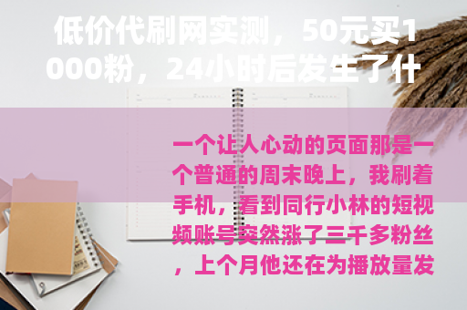 低价代刷网实测，50元买1000粉，24小时后发生了什么？