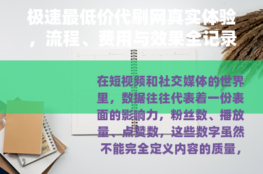 极速最低价代刷网真实体验，流程、费用与效果全记录