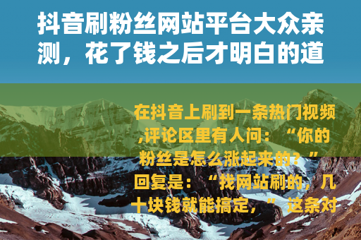 抖音刷粉丝网站平台大众亲测，花了钱之后才明白的道理