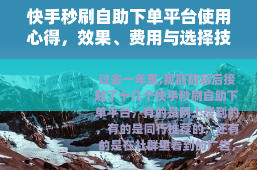 快手秒刷自助下单平台使用心得，效果、费用与选择技巧