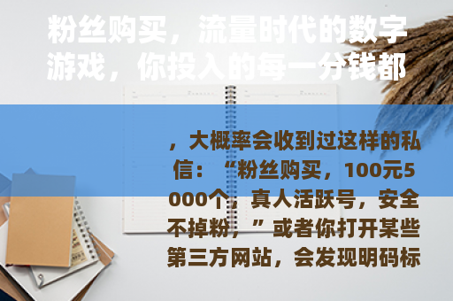 粉丝购买，流量时代的数字游戏，你投入的每一分钱都值得吗？