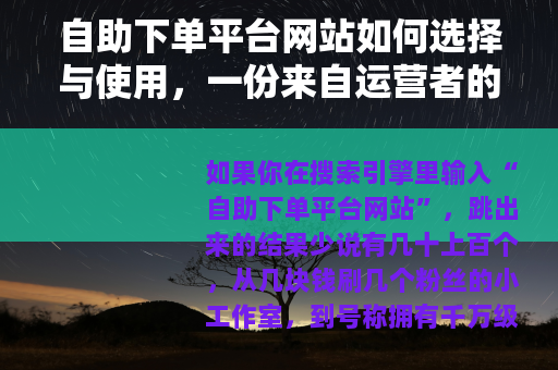 自助下单平台网站如何选择与使用，一份来自运营者的深度经验分享