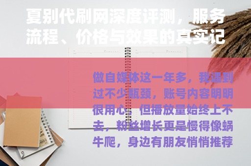 夏别代刷网深度评测，服务流程、价格与效果的真实记录