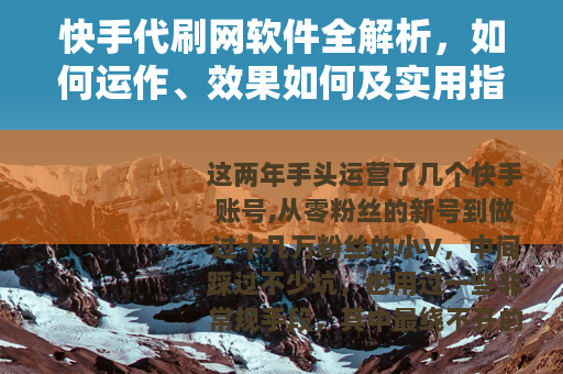 快手代刷网软件全解析，如何运作、效果如何及实用指南