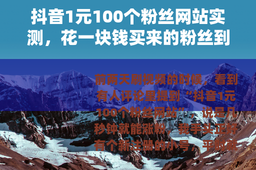 抖音1元100个粉丝网站实测，花一块钱买来的粉丝到底能干嘛