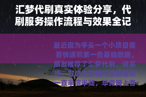 汇梦代刷真实体验分享，代刷服务操作流程与效果全记录