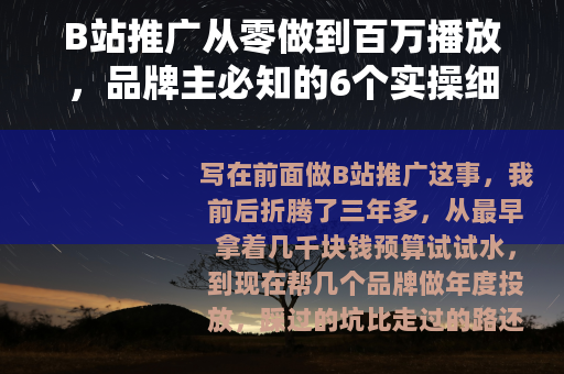 B站推广从零做到百万播放，品牌主必知的6个实操细节