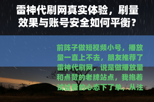 雷神代刷网真实体验，刷量效果与账号安全如何平衡？用户实测分享