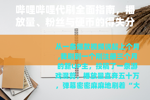 哔哩哔哩代刷全面指南，播放量、粉丝与硬币的得失分析