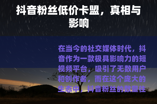 抖音粉丝低价卡盟，真相与影响