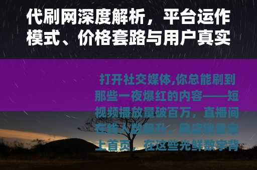 代刷网深度解析，平台运作模式、价格套路与用户真实反馈
