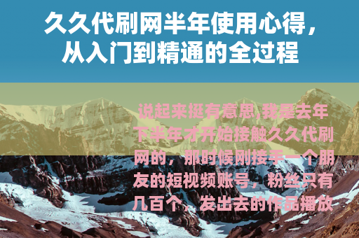 久久代刷网半年使用心得，从入门到精通的全过程