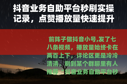 抖音业务自助平台秒刷实操记录，点赞播放量快速提升背后的真实体验