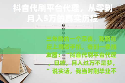 抖音代刷平台代理，从零到月入5万的真实历程