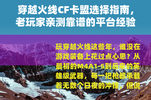 穿越火线CF卡盟选择指南，老玩家亲测靠谱的平台经验分享