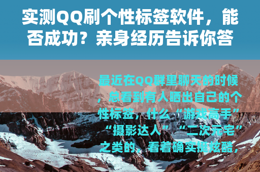 实测QQ刷个性标签软件，能否成功？亲身经历告诉你答案