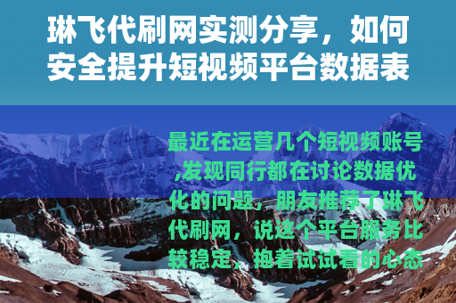 琳飞代刷网实测分享，如何安全提升短视频平台数据表现
