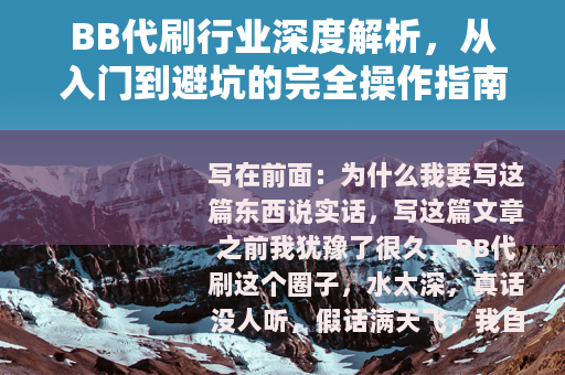 BB代刷行业深度解析，从入门到避坑的完全操作指南（附真实案例）
