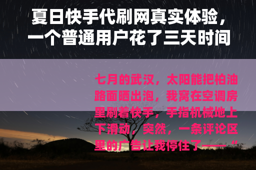 夏日快手代刷网真实体验，一个普通用户花了三天时间摸清的门道