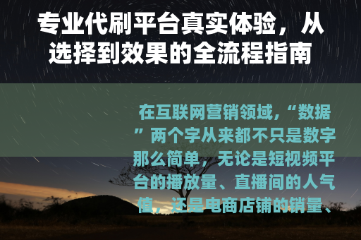 专业代刷平台真实体验，从选择到效果的全流程指南