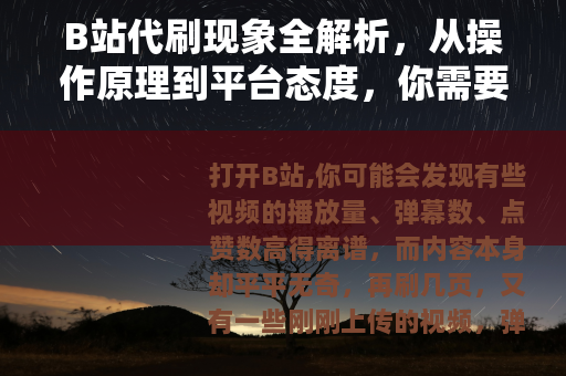 B站代刷现象全解析，从操作原理到平台态度，你需要知道的一切