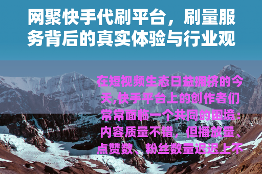 网聚快手代刷平台，刷量服务背后的真实体验与行业观察