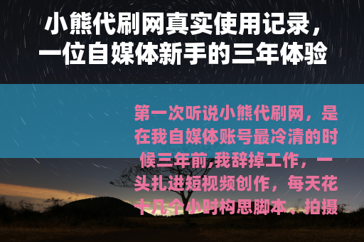 小熊代刷网真实使用记录，一位自媒体新手的三年体验与反思
