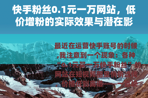 快手粉丝0.1元一万网站，低价增粉的实际效果与潜在影响