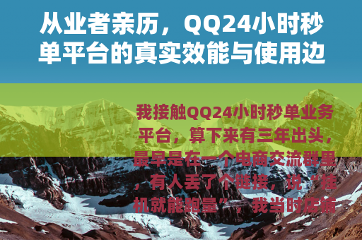 从业者亲历，QQ24小时秒单平台的真实效能与使用边界