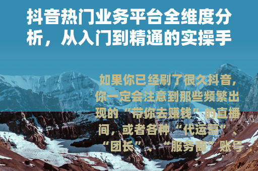 抖音热门业务平台全维度分析，从入门到精通的实操手册