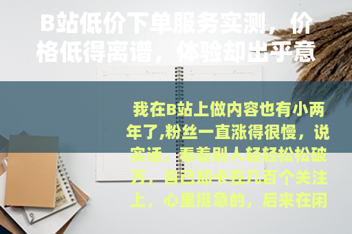 B站低价下单服务实测，价格低得离谱，体验却出乎意料