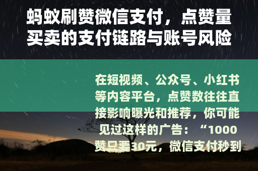蚂蚁刷赞微信支付，点赞量买卖的支付链路与账号风险全解析