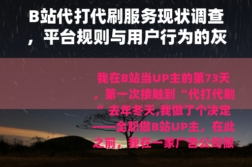B站代打代刷服务现状调查，平台规则与用户行为的灰色地带解析