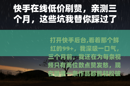 快手在线低价刷赞，亲测三个月，这些坑我替你踩过了