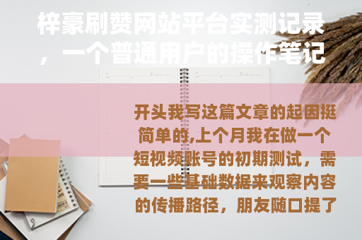 梓豪刷赞网站平台实测记录，一个普通用户的操作笔记与功能观察