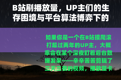 B站刷播放量，UP主们的生存困境与平台算法博弈下的真实生态
