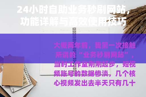 24小时自助业务秒刷网站，功能详解与高效使用技巧