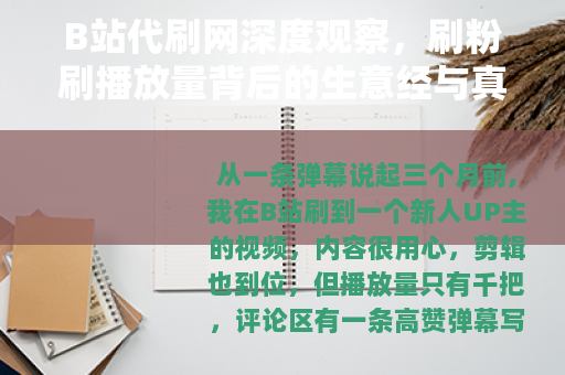 B站代刷网深度观察，刷粉刷播放量背后的生意经与真实代价