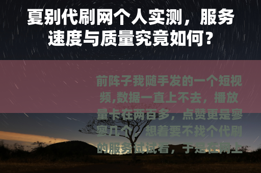 夏别代刷网个人实测，服务速度与质量究竟如何？