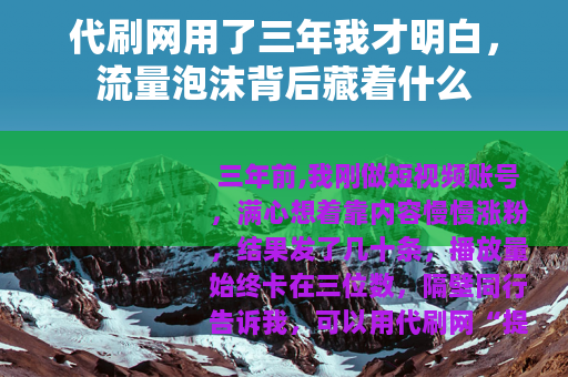 代刷网用了三年我才明白，流量泡沫背后藏着什么