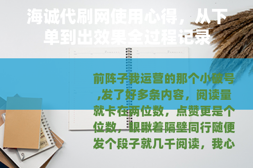 海诚代刷网使用心得，从下单到出效果全过程记录