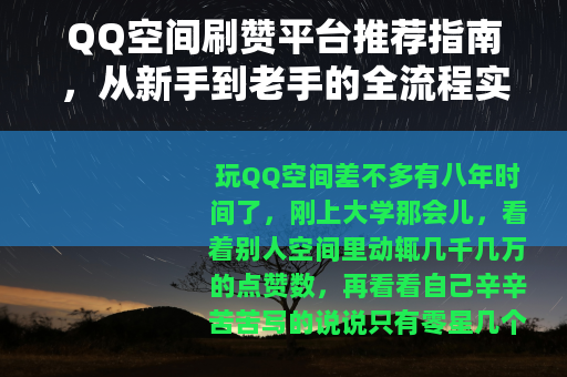 QQ空间刷赞平台推荐指南，从新手到老手的全流程实测经验分享