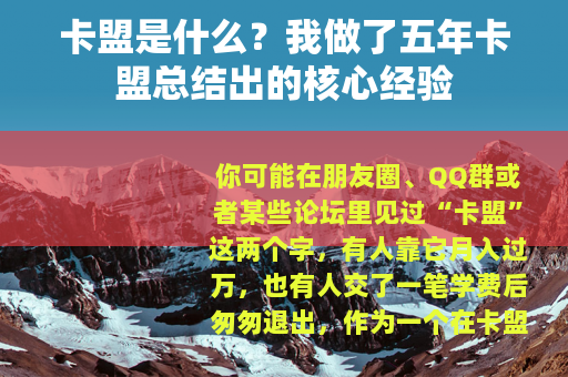卡盟是什么？我做了五年卡盟总结出的核心经验