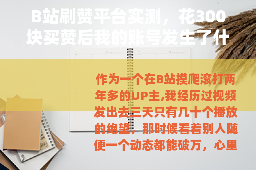 B站刷赞平台实测，花300块买赞后我的账号发生了什么