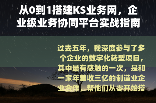 从0到1搭建KS业务网，企业级业务协同平台实战指南与深度解析