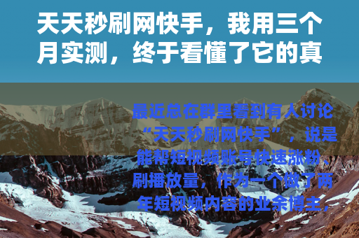天天秒刷网快手，我用三个月实测，终于看懂了它的真正玩法